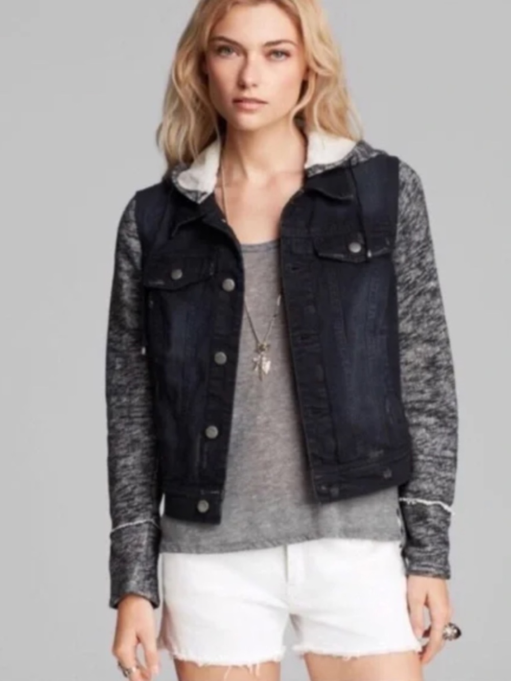 Free People Pumice Denim Hooded Jacket - X-Small (EUC)